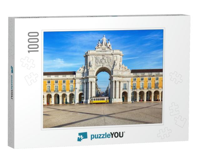 Praca Do Comercio with Yellow Tram, Lisbon, Portugal... Jigsaw Puzzle with 1000 pieces