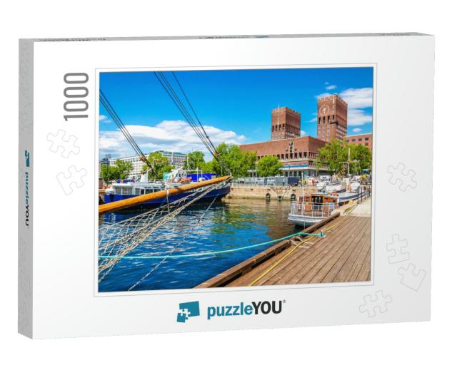Amazing Oslo City Hall Seen from Oslo Harbor, Oslo Fjord... Jigsaw Puzzle with 1000 pieces