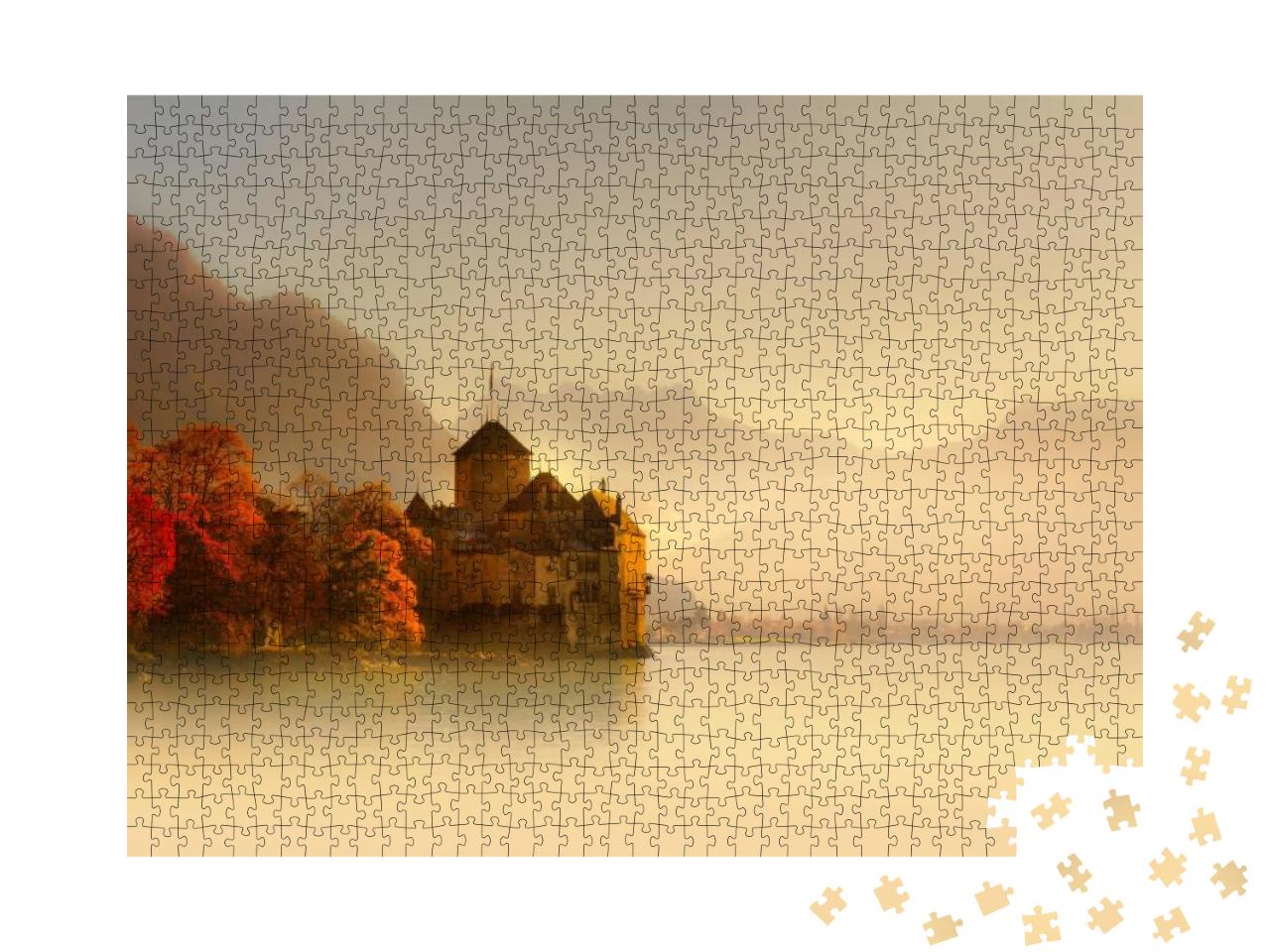 Chillon Castle on Lake Geneva At Night, Veytaux, Montreux... Jigsaw Puzzle with 1000 pieces