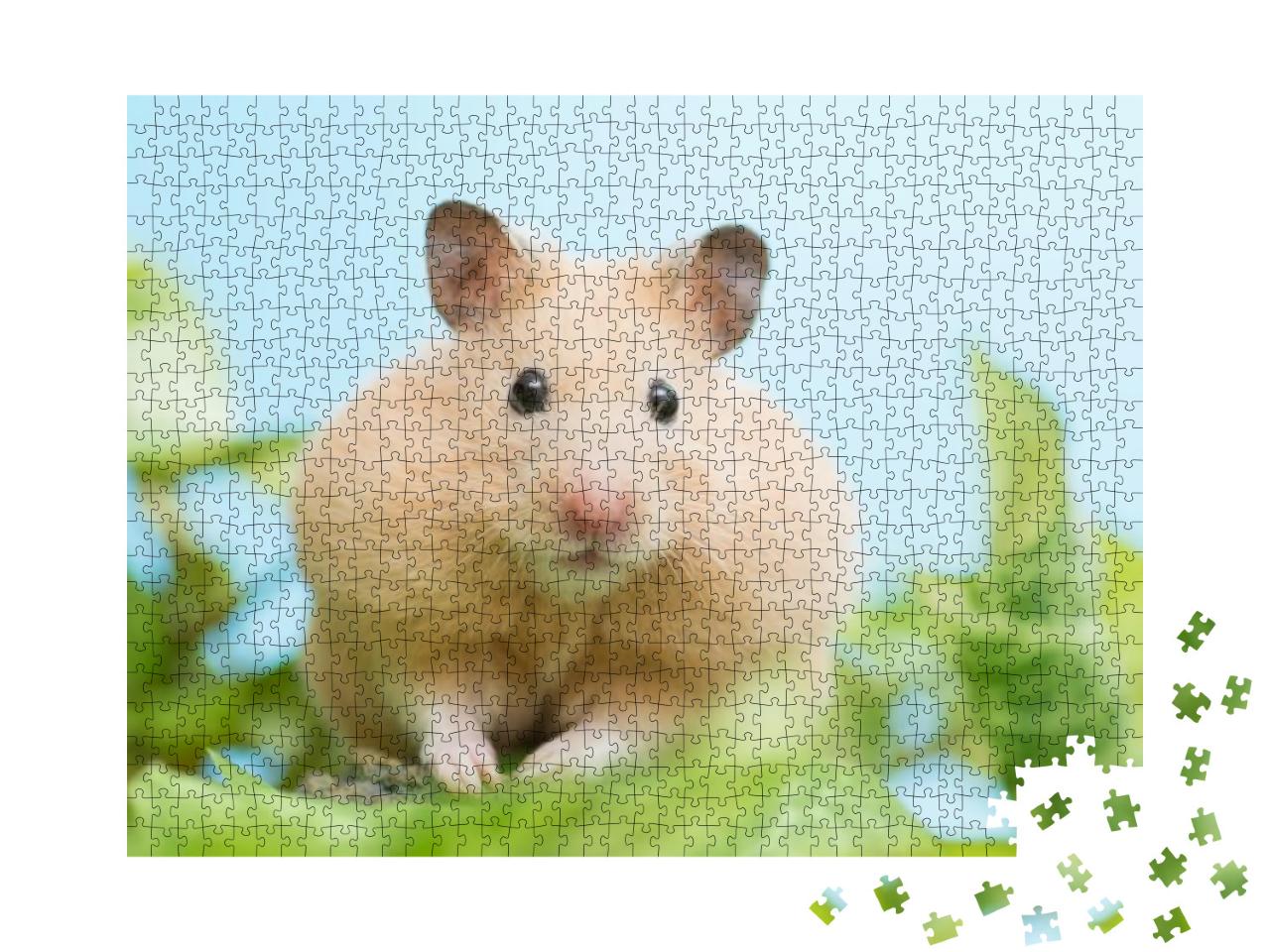 Golden Hamster an Green Leaves... Jigsaw Puzzle with 1000 pieces