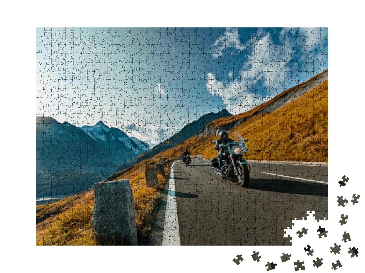 Motorcycle Driver Riding in Alpine Highway on Famous Hoch... Jigsaw Puzzle with 1000 pieces