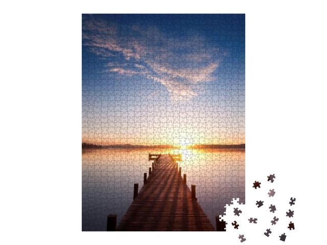 A Long Pier Leading Out Onto the Lake, Sunrise on Lake in... Jigsaw Puzzle with 1000 pieces