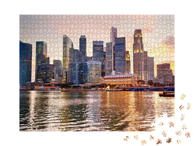 Skyline of Singapore At a Beautiful Sunset... Jigsaw Puzzle with 1000 pieces