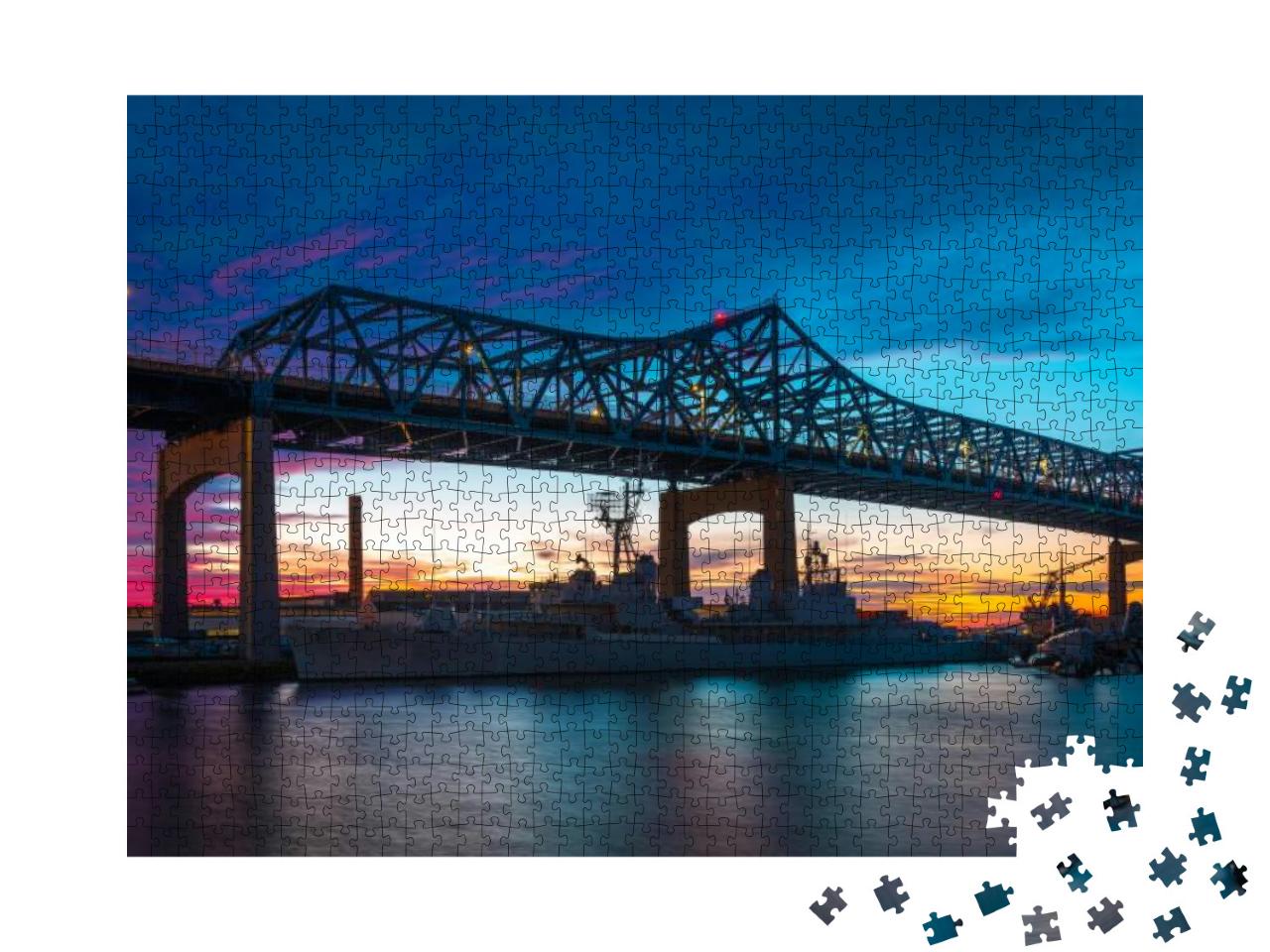 Nightscape Over Braga Bridge At Heritage State Park in Fa... Jigsaw Puzzle with 1000 pieces