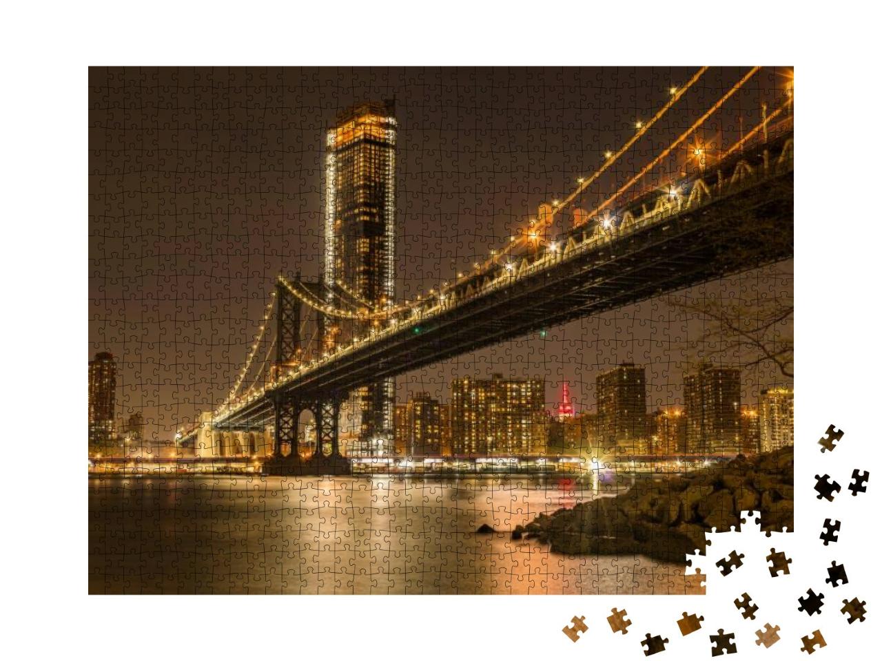 Manhattan Bridge from Brooklyn to Manhattan by Night View... Jigsaw Puzzle with 1000 pieces