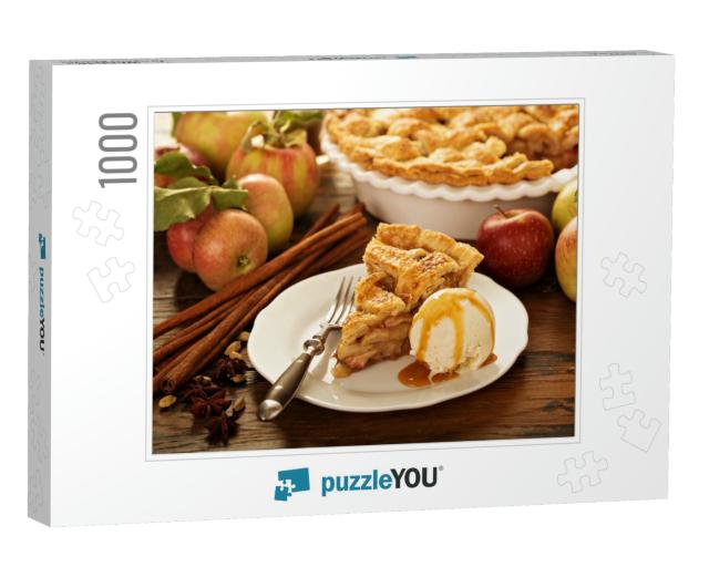 Piece of an Apple Pie with Ice Cream Scoop & Caramel Sauc... Jigsaw Puzzle with 1000 pieces