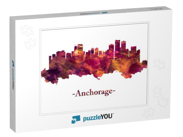 Red Skyline of Anchorage, Alaska's Largest City... Jigsaw Puzzle