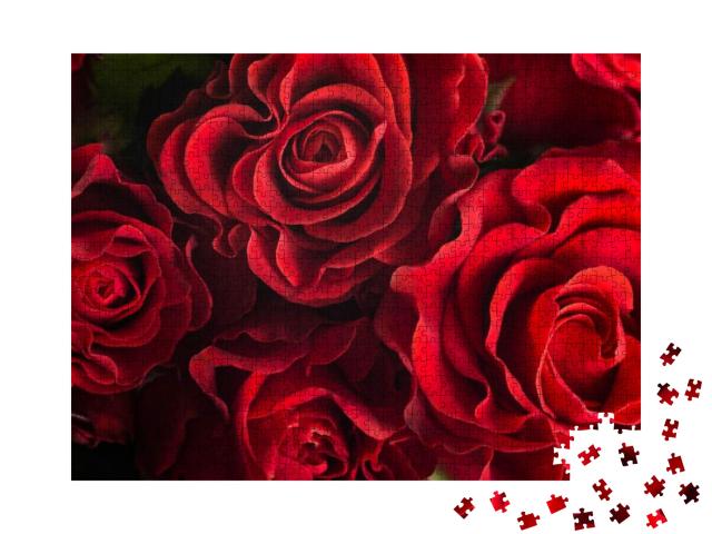 Bouquet of Fresh Roses, Flower Bright Background... Jigsaw Puzzle with 1000 pieces