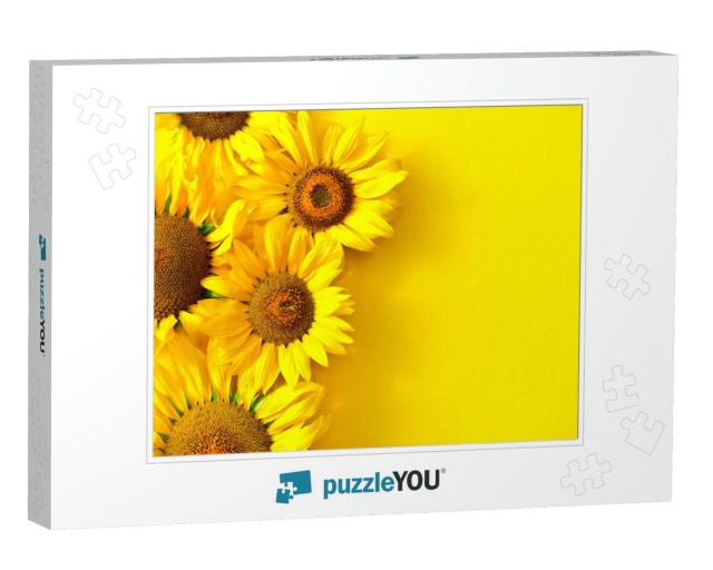 Sunflowers on a Yellow Background with Copy Space. Floral... Jigsaw Puzzle