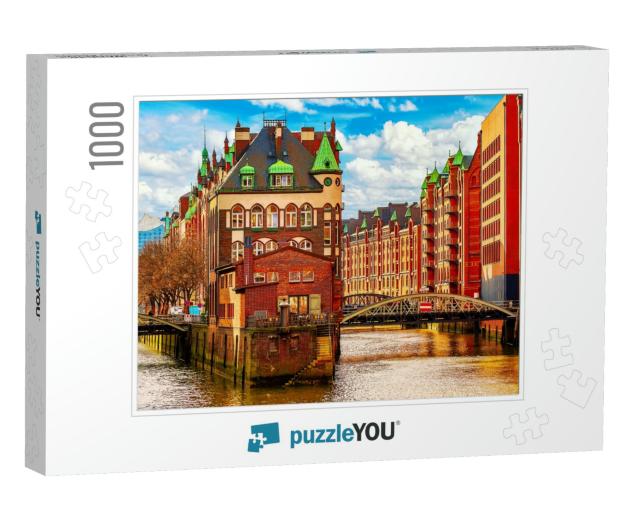 The Warehouse District Speicherstadt During Spring in Ham... Jigsaw Puzzle with 1000 pieces