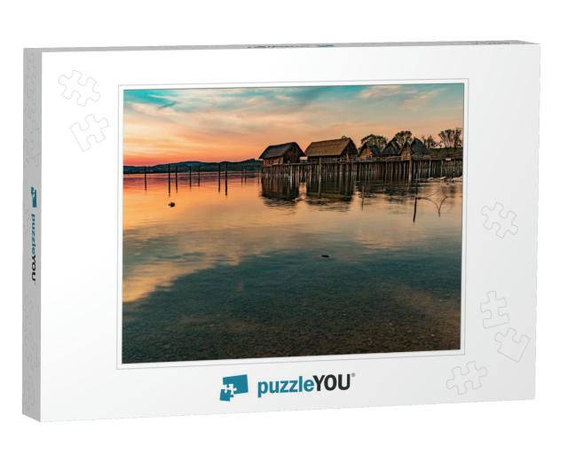 Colorful Sunset At Lake Dwellings of the Stone & Bronze A... Jigsaw Puzzle