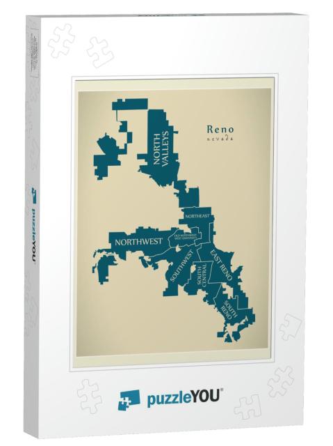 Modern City Map - Reno Nevada City of the USA with Neighbo... Jigsaw Puzzle