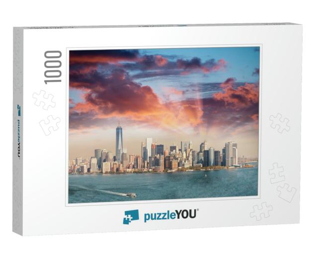 Downtown Manhattan At Sunset as Seen from Ellis Island, P... Jigsaw Puzzle with 1000 pieces
