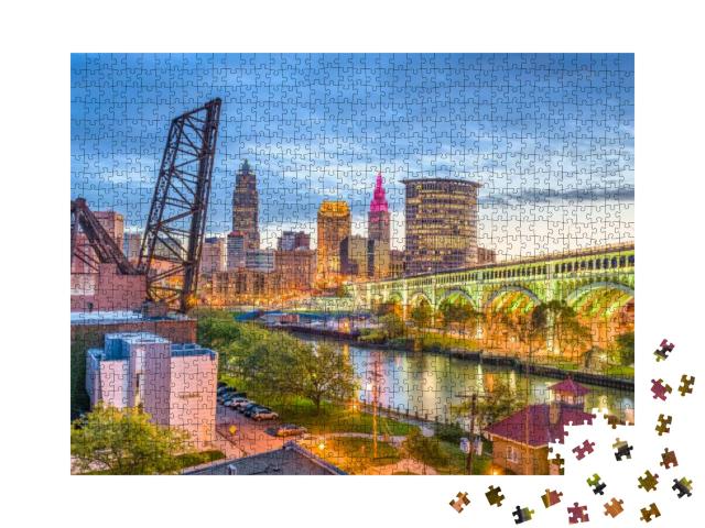 Cleveland, Ohio, USA City Skyline Over the Cuyahoga River... Jigsaw Puzzle with 1000 pieces