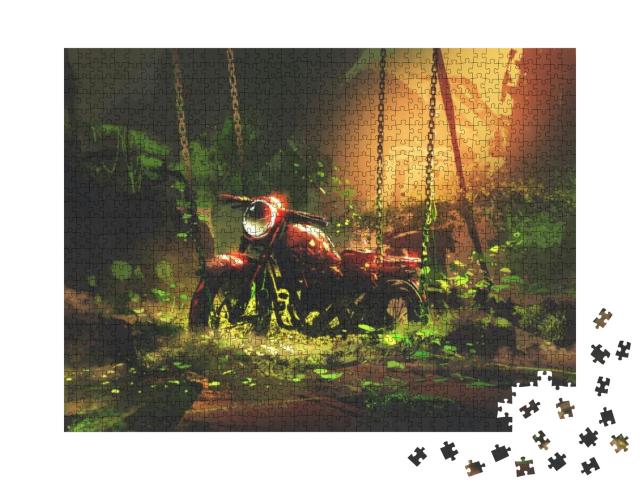 Abandoned Rusty Motorbike in Overgrown Vegetation, Digita... Jigsaw Puzzle with 1000 pieces