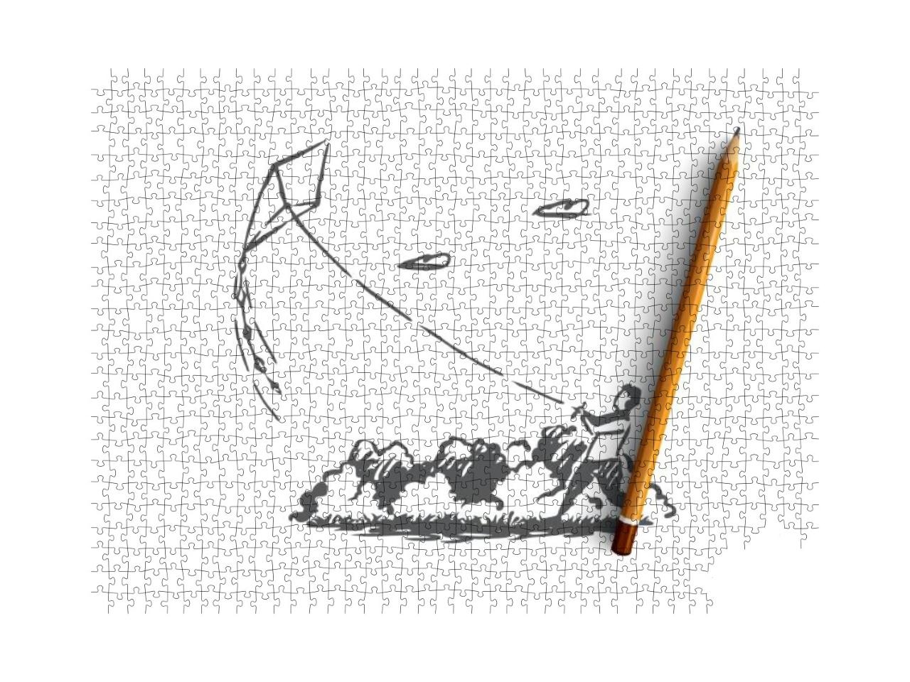 Boy, Kite, Park, Sky, Happy Concept. Hand Drawn Little Bo... Jigsaw Puzzle with 1000 pieces
