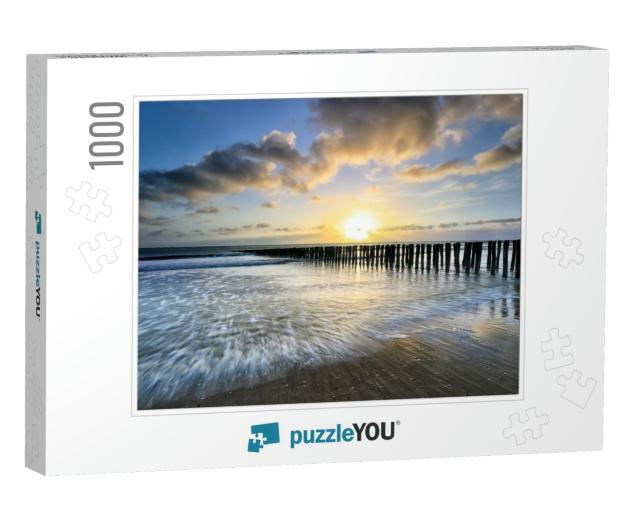 Beautiful Sunset Over North Sea Coast At Storm... Jigsaw Puzzle with 1000 pieces