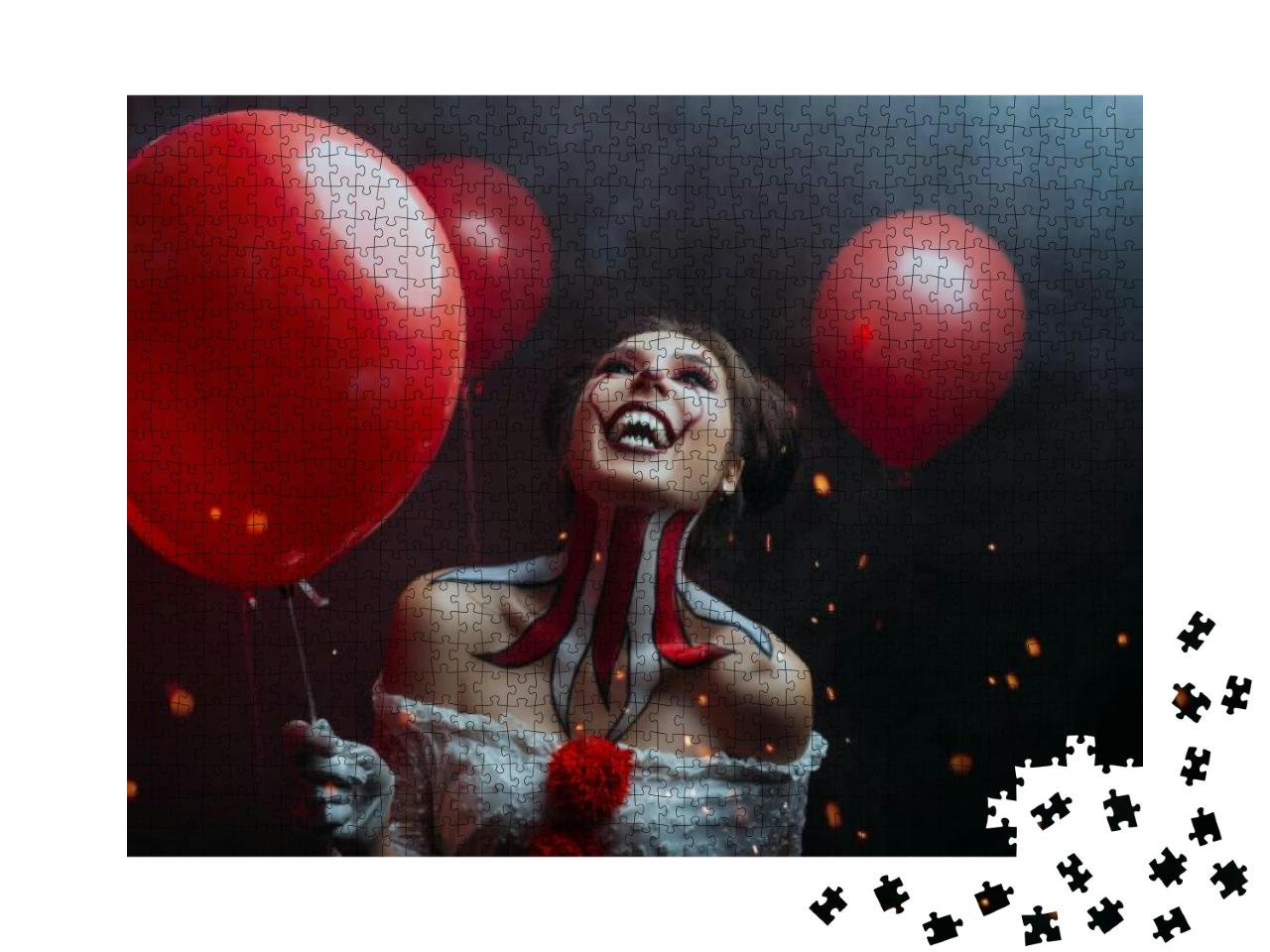 Close-Up Portrait Female Clown Woman Scary Crazy Smiling... Jigsaw Puzzle with 1000 pieces