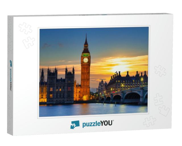 Big Ben & Westminster Bridge in London At Sunset, Uk... Jigsaw Puzzle