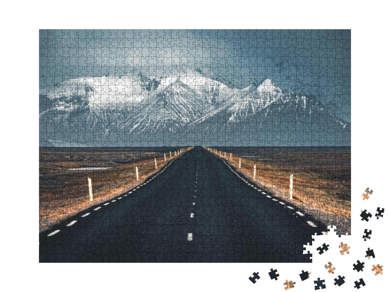 Street Highway Ring Road No. 1 in Iceland, with View Towa... Jigsaw Puzzle with 1000 pieces