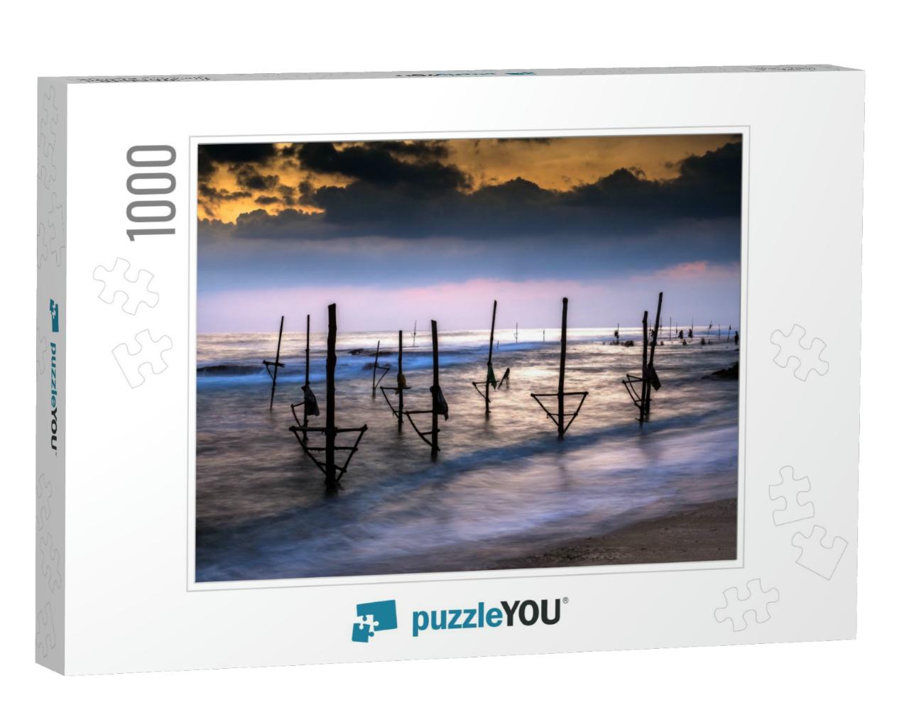 Sunset on the Beach in Sri Lanka with a Rocky Shore & the... Jigsaw Puzzle with 1000 pieces