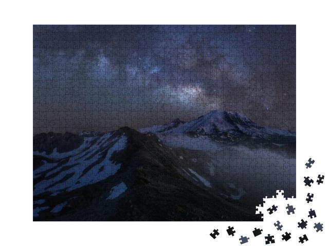 Night Sky of Mount Rainier & the Milky Way Galaxy on a Be... Jigsaw Puzzle with 1000 pieces
