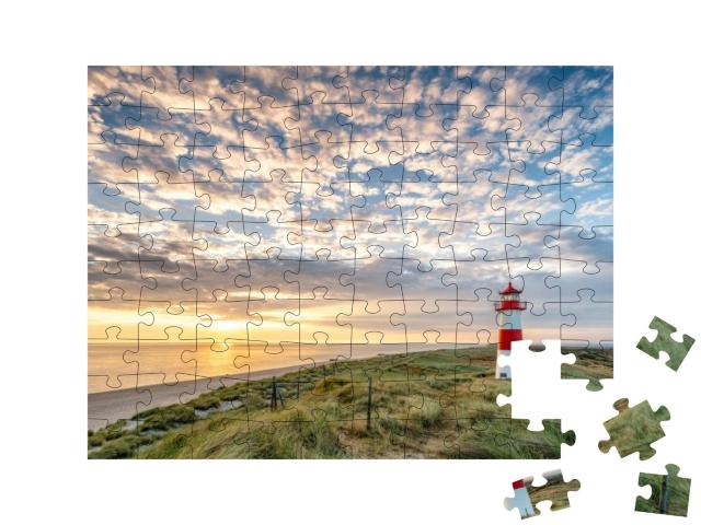 Red Lighthouse on the Island of Sylt in North Frisia, Sch... Jigsaw Puzzle with 100 pieces