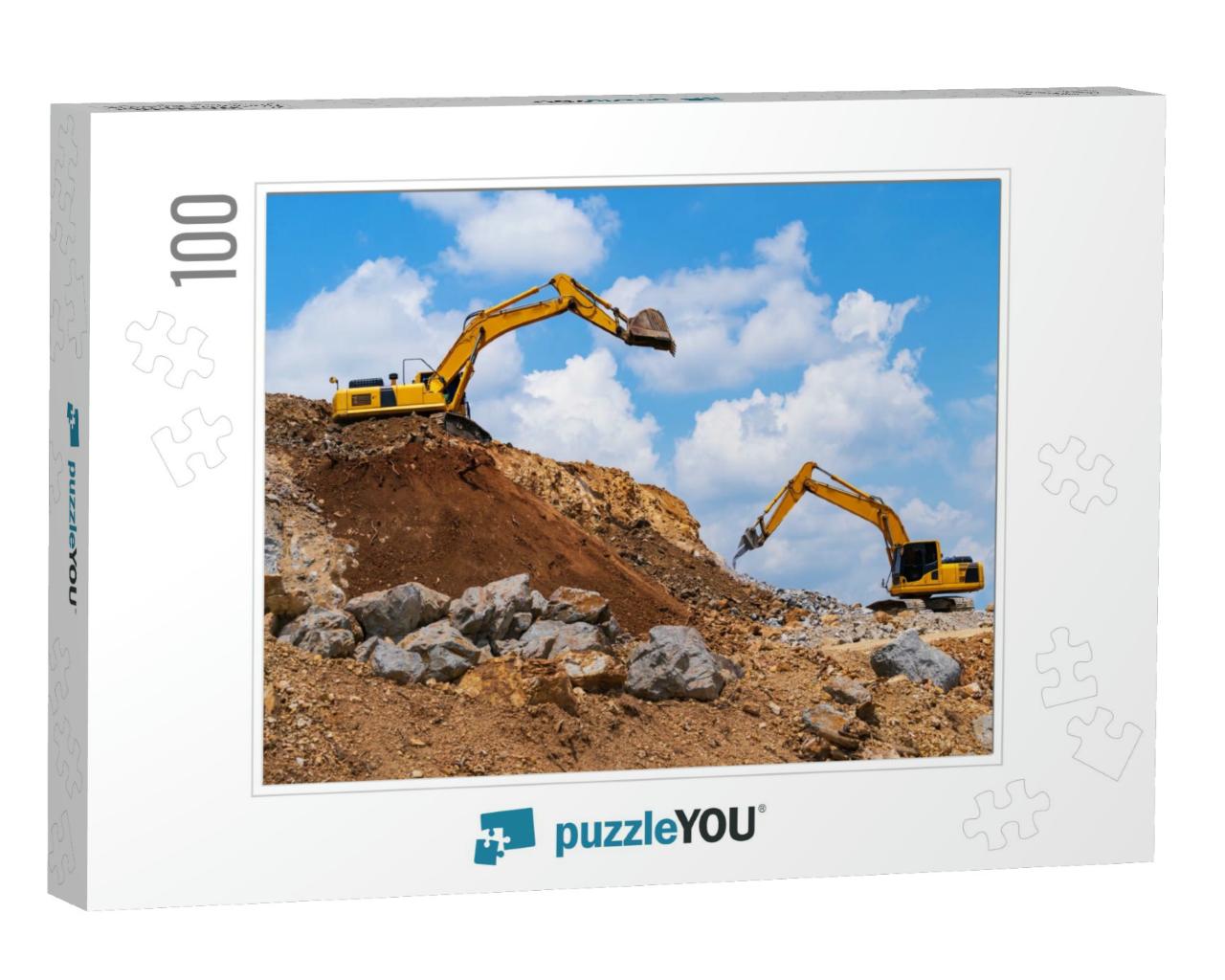 Excavator, Backhoe & Rock Crushing Machine of Mining Unde... Jigsaw Puzzle with 100 pieces