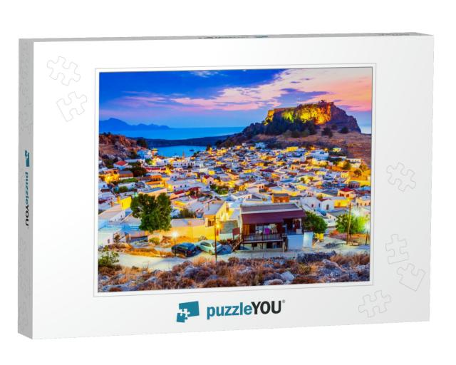 Rhodes, Greece. Lindos Small Whitewashed Village & the Ac... Jigsaw Puzzle