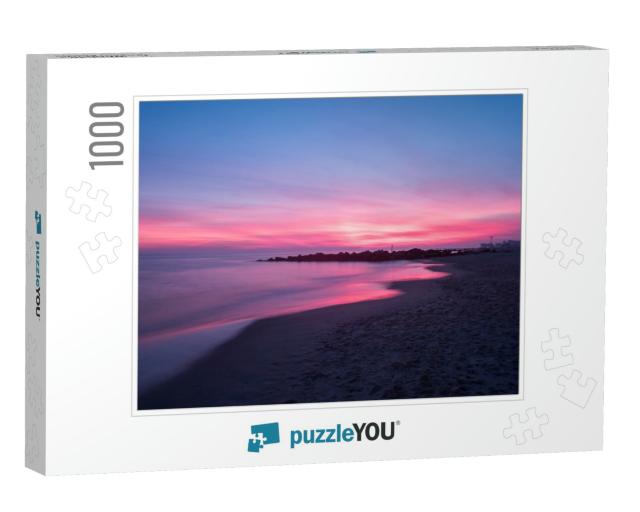 Dramatic Sunset on Coney Island Beach in Brooklyn, New Yo... Jigsaw Puzzle with 1000 pieces