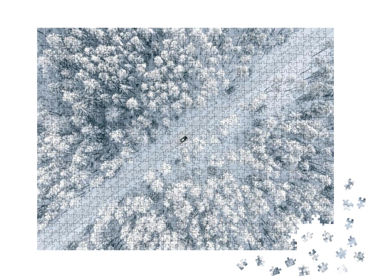 Forest in Snow. Snowy Forest Road. Forest Road from Above... Jigsaw Puzzle with 1000 pieces