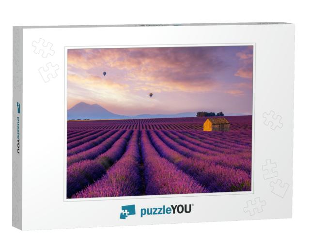 Hot Air Balloon Over Lavender Fields... Jigsaw Puzzle