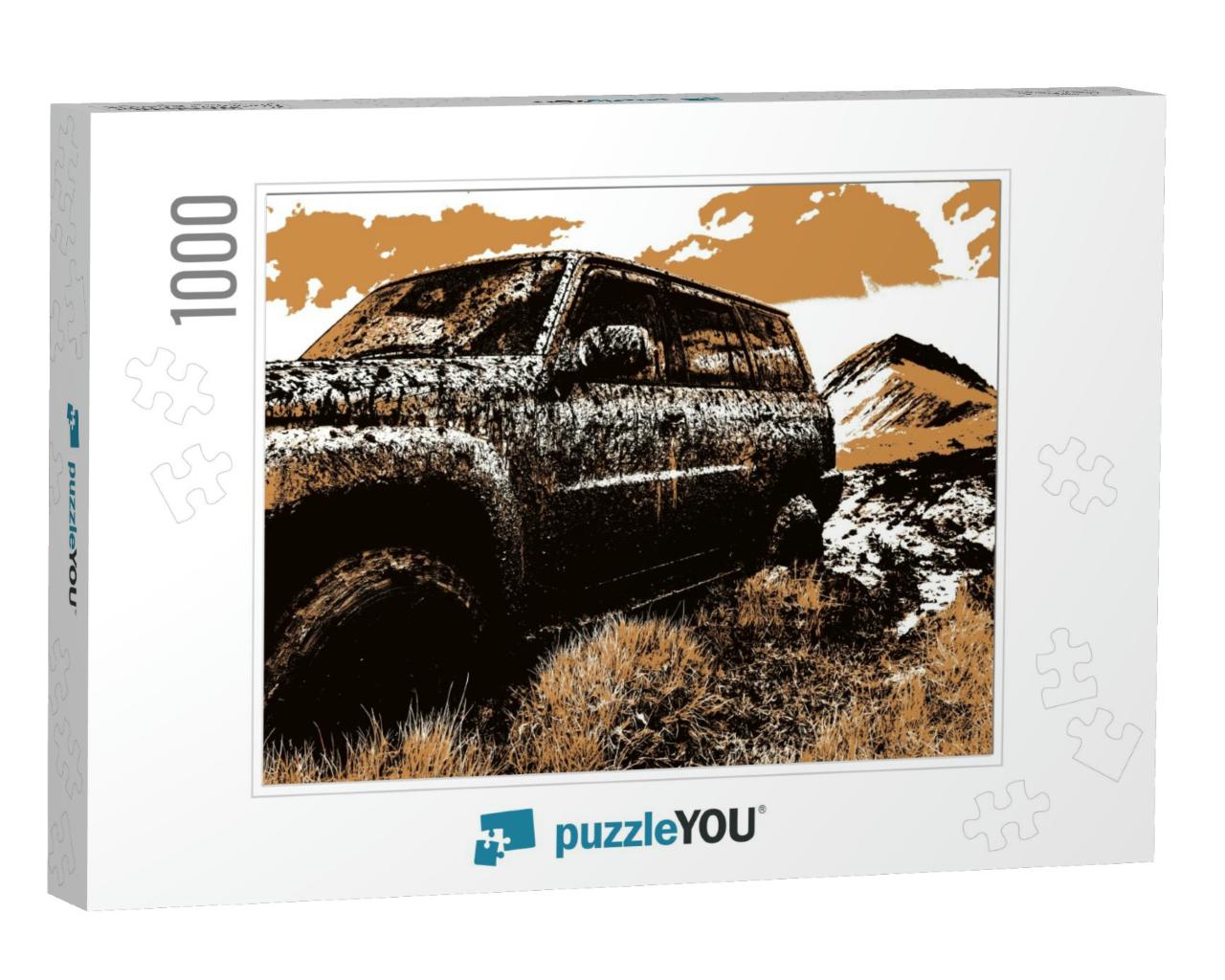 Adventure Travel Concept Background. 4x4 Off-Road Suv Car... Jigsaw Puzzle with 1000 pieces