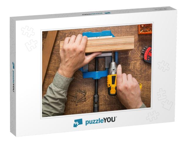 Hands Screwing Wooden Boards. Woodwork, Diy, Make or Repa... Jigsaw Puzzle