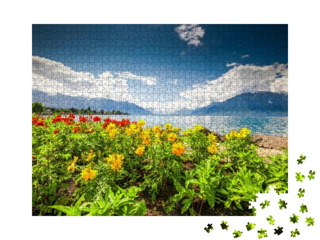 Montreux City with Swiss Alps, Lake Geneva & Vineyard on... Jigsaw Puzzle with 1000 pieces