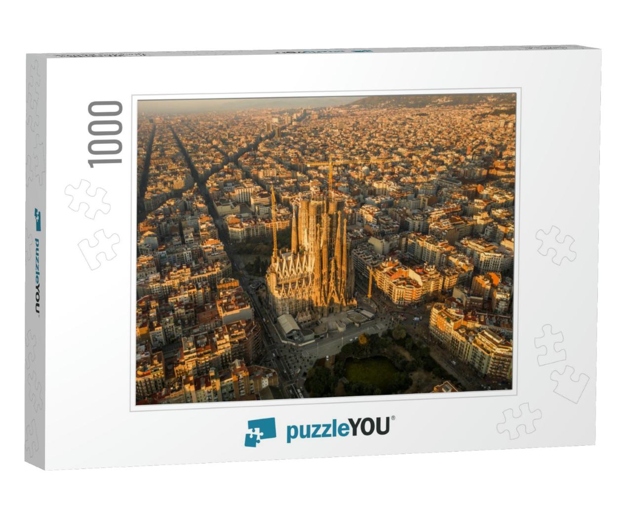 Aerial Drone Shot of Barcelona City Center in Sunrise Gol... Jigsaw Puzzle with 1000 pieces