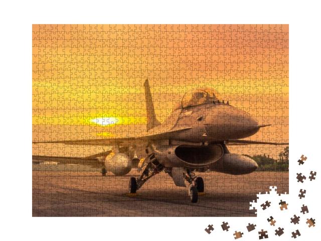 Silhouette Fighter Jet Military Aircrafts Parked on Runwa... Jigsaw Puzzle with 1000 pieces