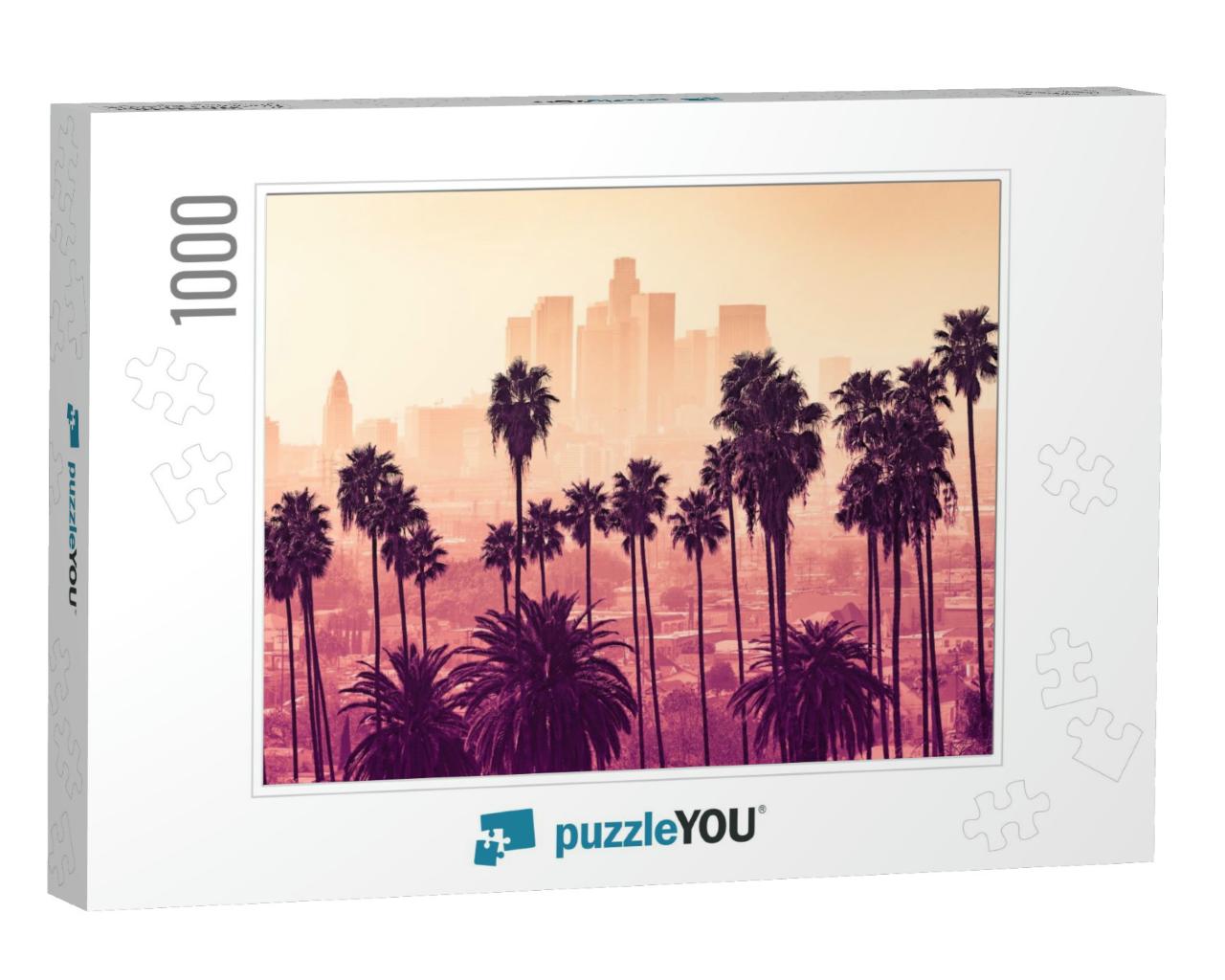 Los Angeles Skyline with Palm Trees in the Foreground... Jigsaw Puzzle with 1000 pieces