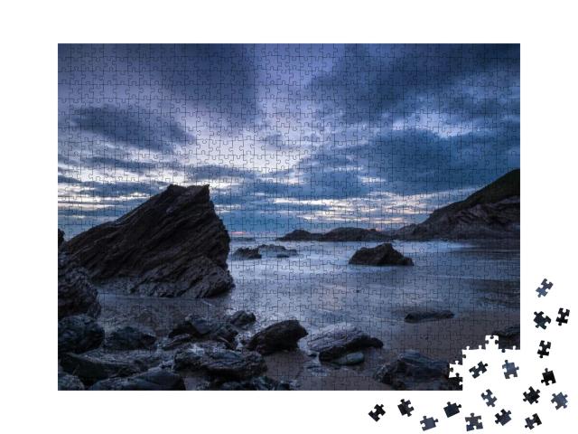 Night Falls Over the Cornwall Coast At Sharrow Beach on W... Jigsaw Puzzle with 1000 pieces