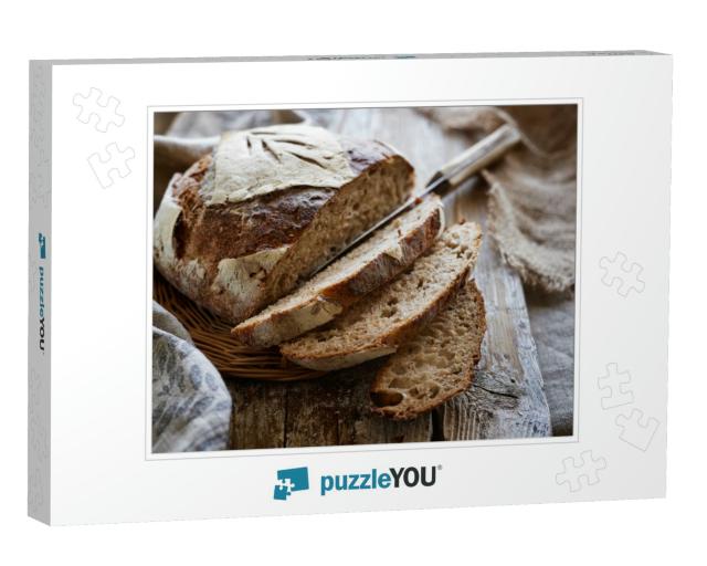 Traditional Sourdough Bread, Sliced on a Wooden Board, Cl... Jigsaw Puzzle