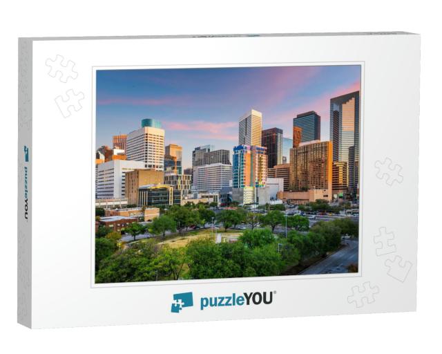 Houston, Texas, USA Downtown Park & Skyline At Twilight... Jigsaw Puzzle