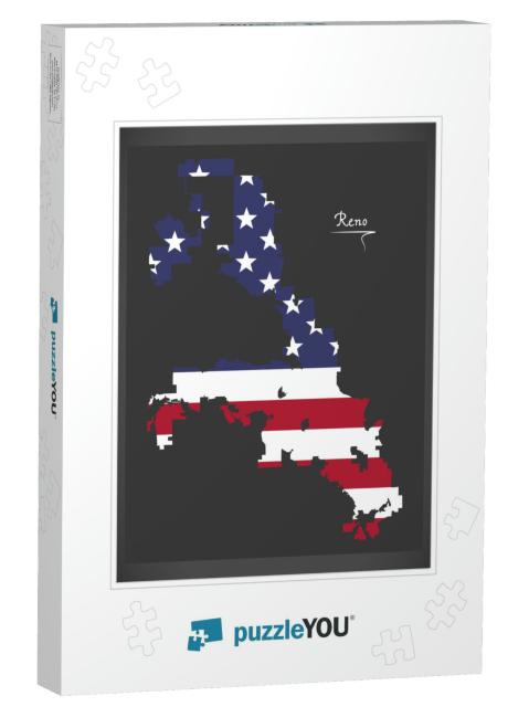 Reno Nevada City Map with American National Flag Illustra... Jigsaw Puzzle
