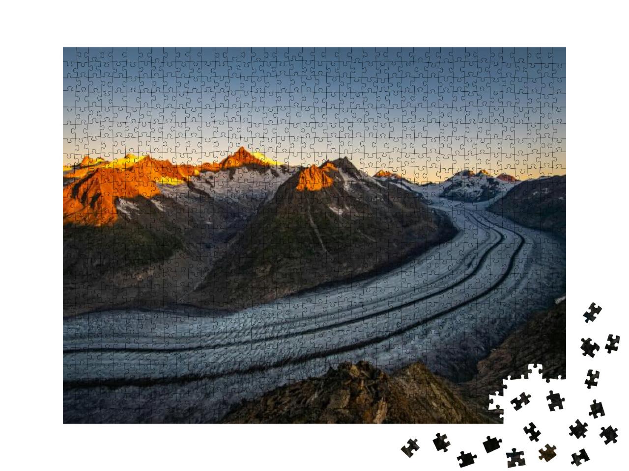 Sunrise At the Biggest Glacier in the Alps. Biggest the F... Jigsaw Puzzle with 1000 pieces