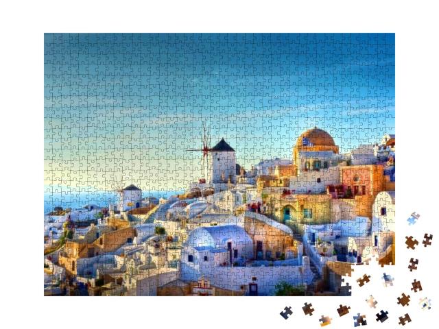 Hdr Image from the Famous View Over the Village of Oia At... Jigsaw Puzzle with 1000 pieces