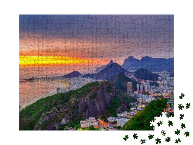 Sunset View of Copacabana & Botafogo in Rio De Janeiro. B... Jigsaw Puzzle with 1000 pieces