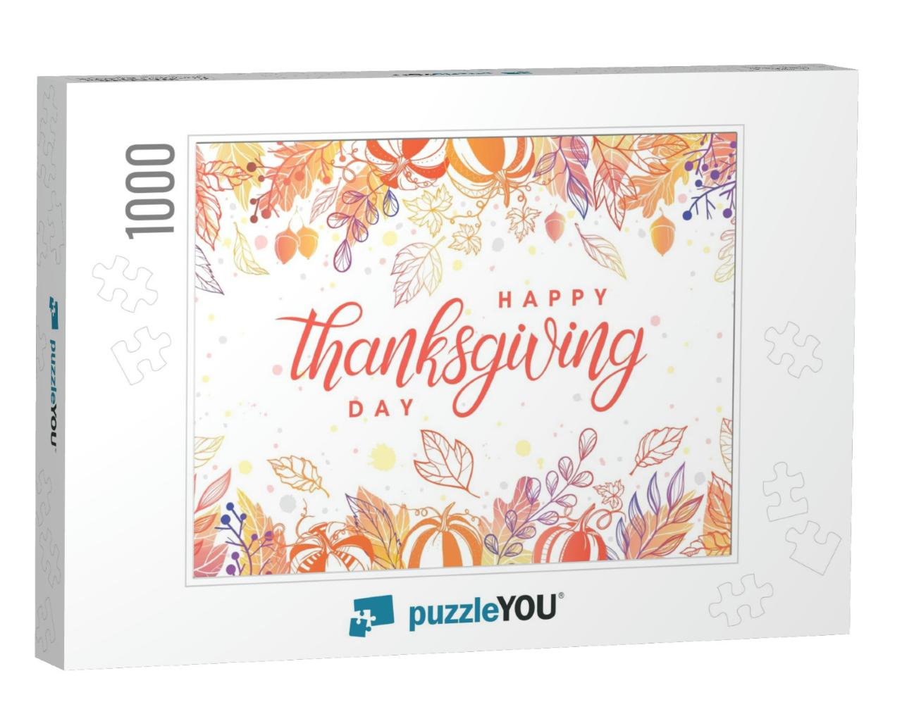 Thanksgiving Typography. Hand Drawn Lettering with Styliz... Jigsaw Puzzle with 1000 pieces