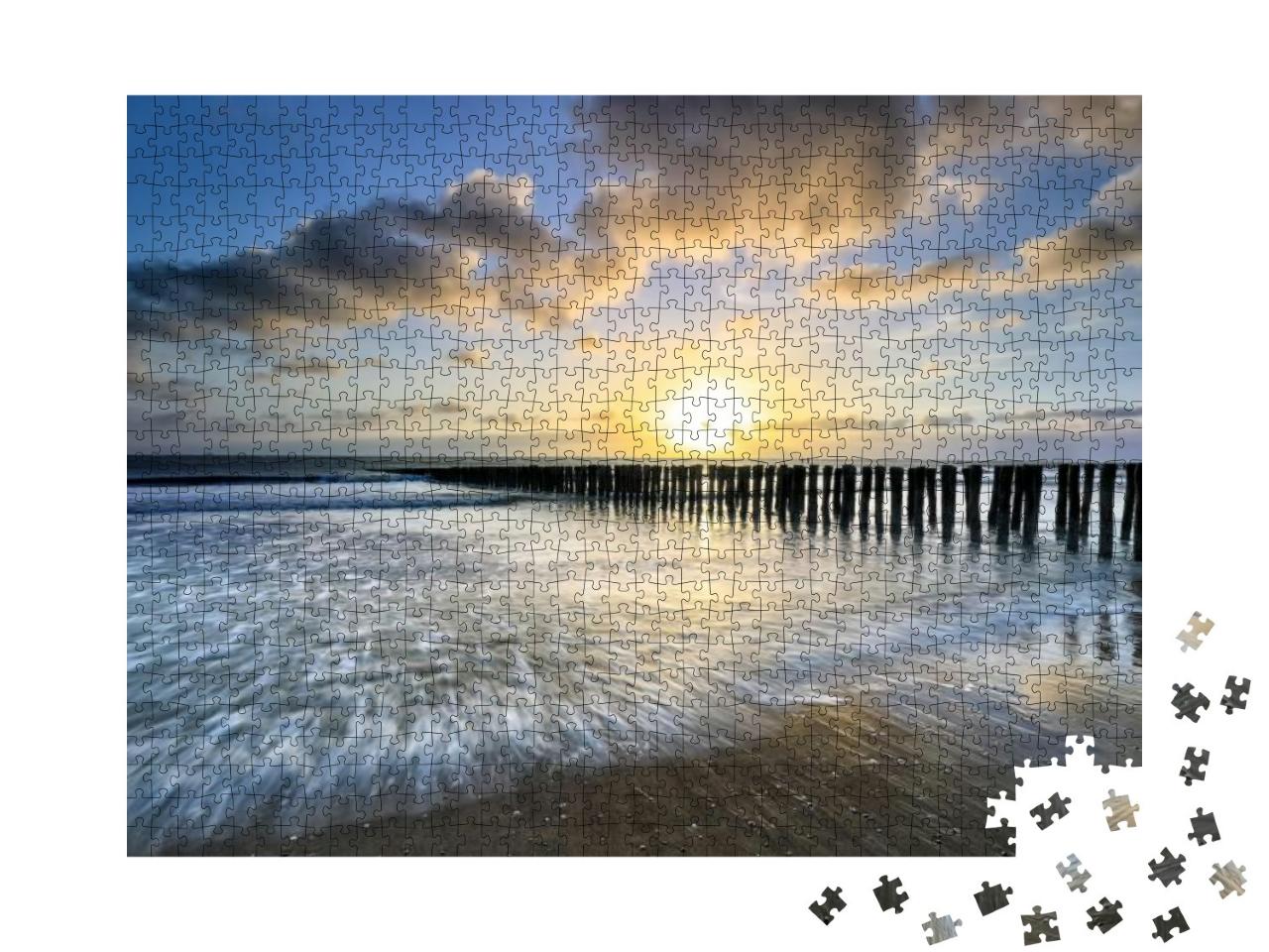 Beautiful Sunset Over North Sea Coast At Storm... Jigsaw Puzzle with 1000 pieces