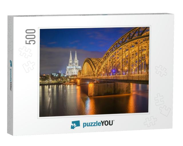 Night View of Cologne Cathedral in Cologne, Germany... Jigsaw Puzzle with 500 pieces
