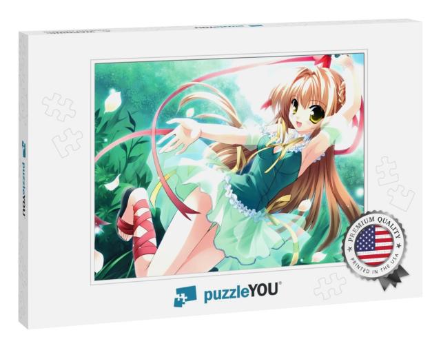 Illustration of Young Cute Anime Girl Dressed in Long Bro... Jigsaw Puzzle