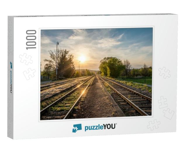 Spring Sunset on Railway Tracks - Czech Republic, Europe... Jigsaw Puzzle with 1000 pieces